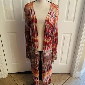 Chico's Size 2 Multicolor Open Front Long Sleeve Duster